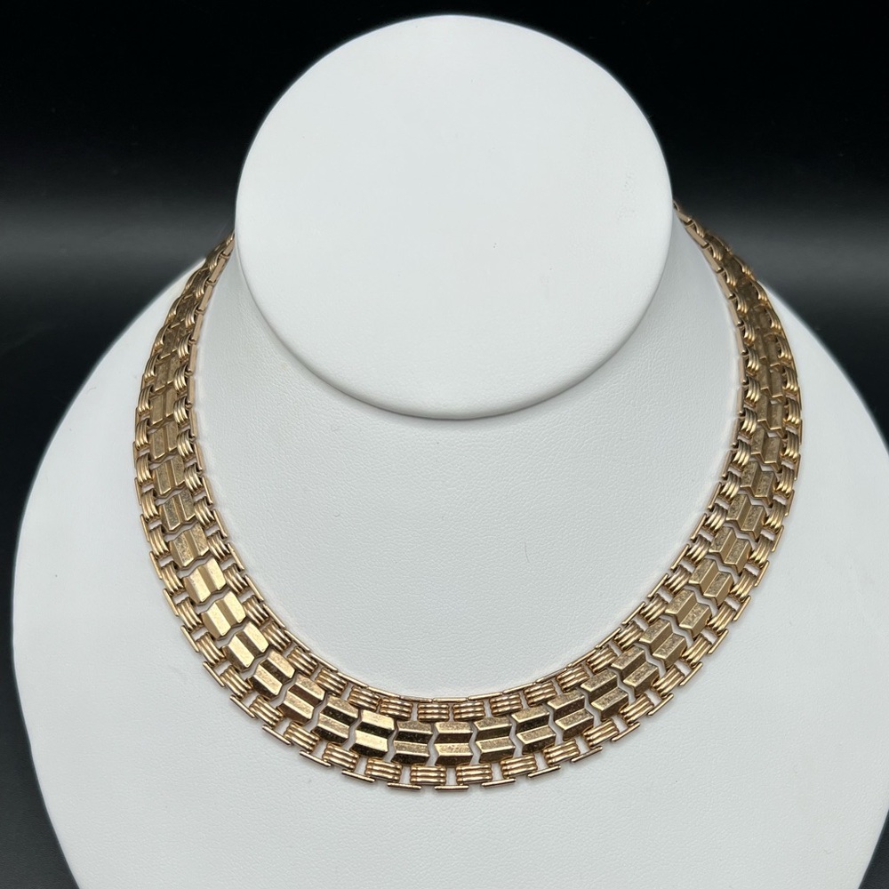 Vintage SAC Gold Tone Wide Link Necklace Collar Retro Mid Century Signed